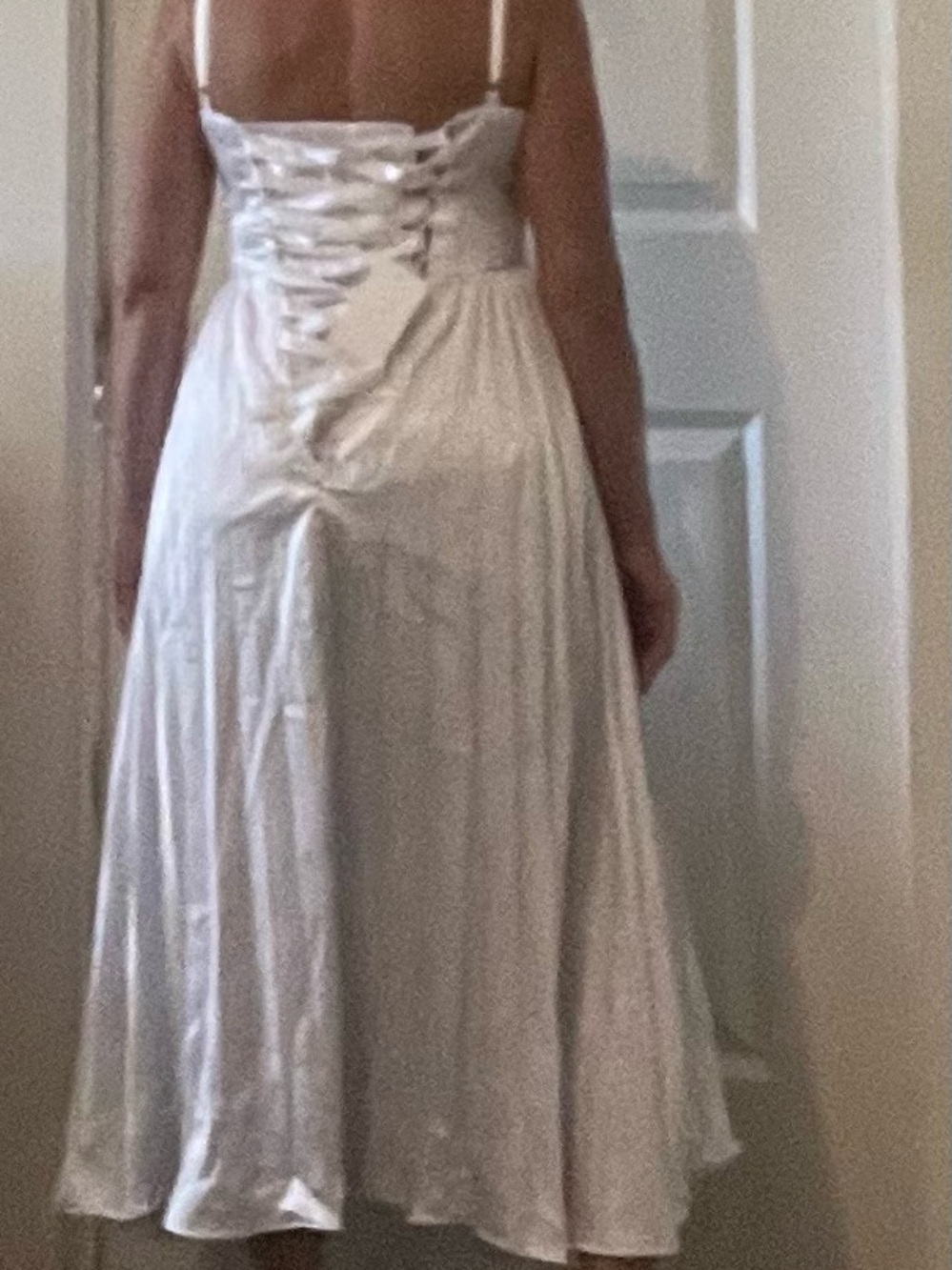 Satin Lace-Up Back White Midi Wedding Dress